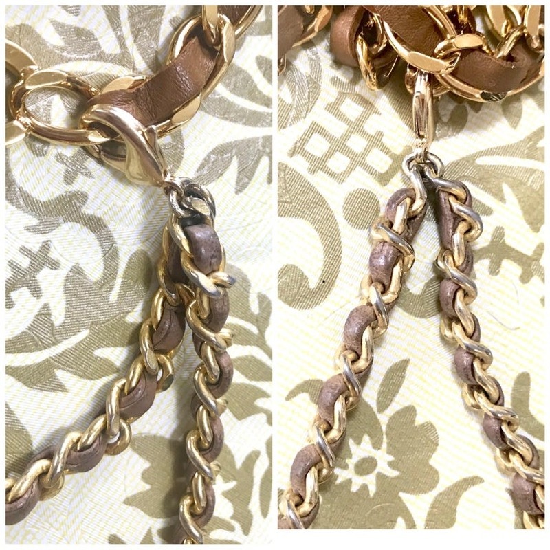 Chanel Vintage 24K Gold Plated Chain & Lambskin Bag Extender / Charm